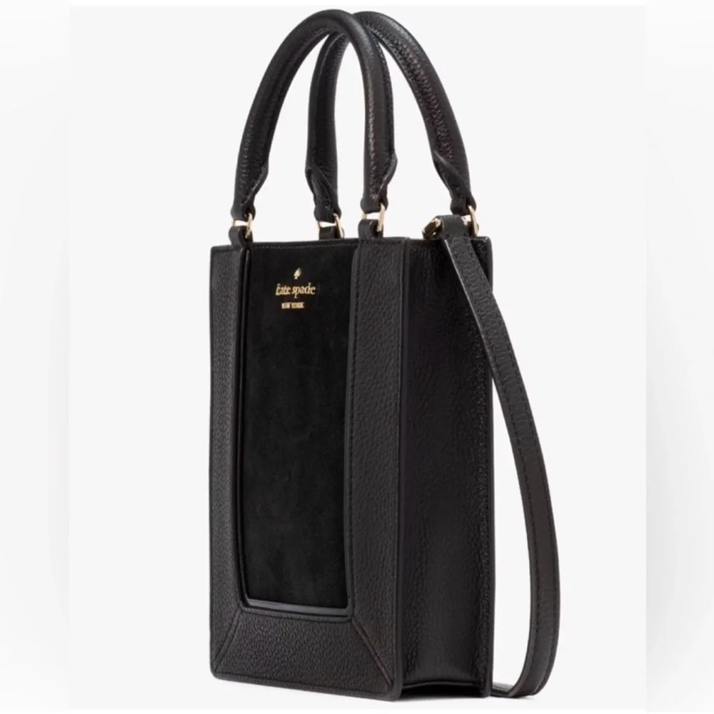 Kate Spade Lena Mini Tote Black Suede Leather Crossbody Bag NWT KI886 $389